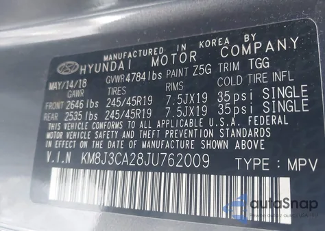 2018 Hyundai Tucson Value z USA, uszkodzony, nr VIN KM8J3CA28JU762009